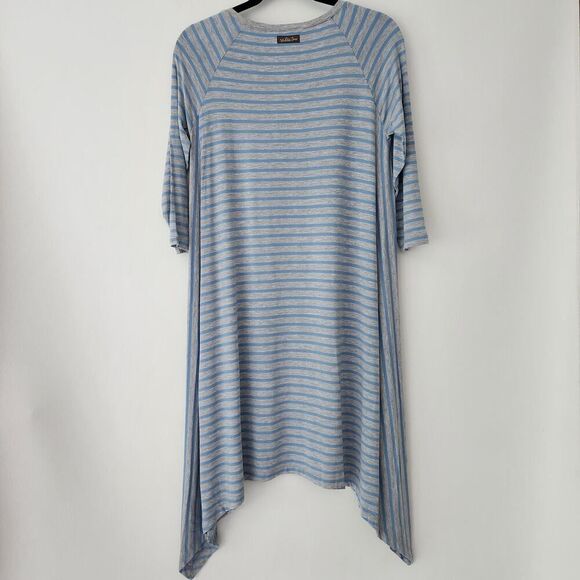 NEW MATILDA JANE Her Majesty Dress Gray Blue Stripe Shark Bite Hem womens size M - Picture 5 of 8